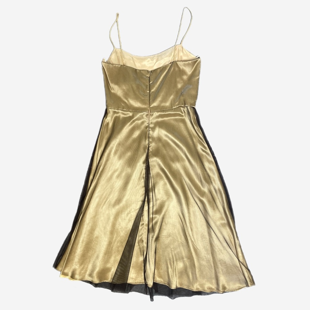 Vintage Y2K Dollar Gold satin dress mesh overlay beaded floral bow cocktail M - Picture 11 of 11